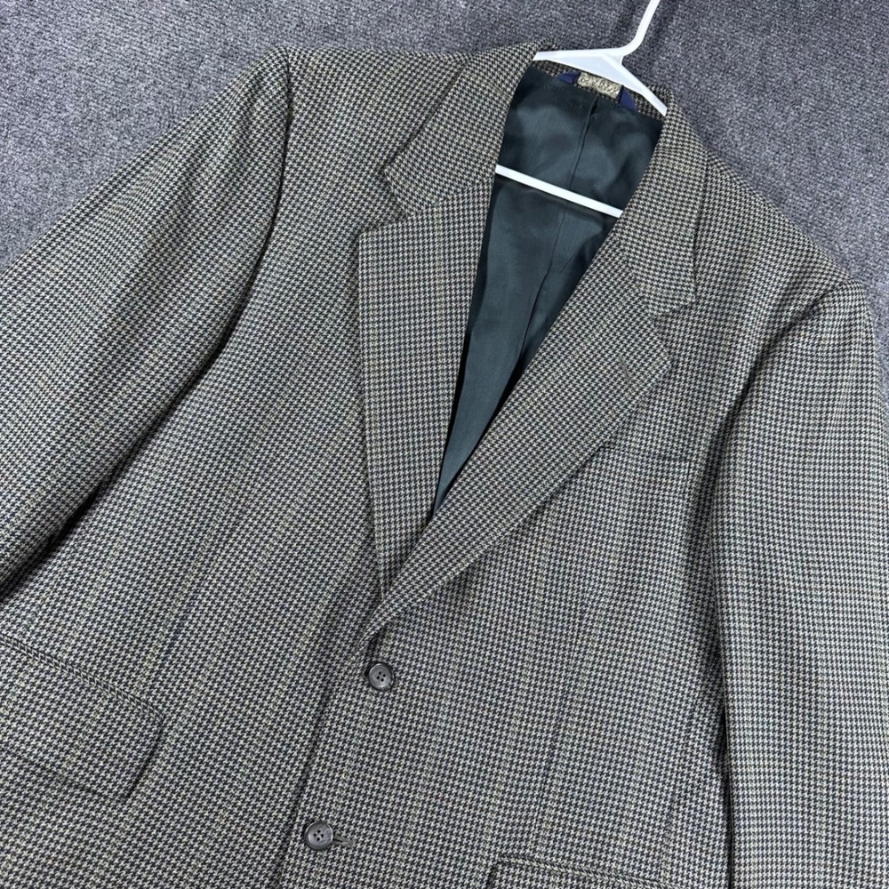 Jos. A. Bank Blazer Mens 44R 44 Regular Brown Houndstooth Wool Sport Coat Jacket
